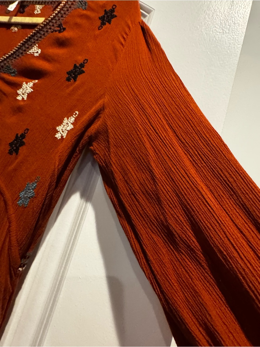 Free People Rust Embroidered Boho Mini Dress Size Small - Picture 4 of 13